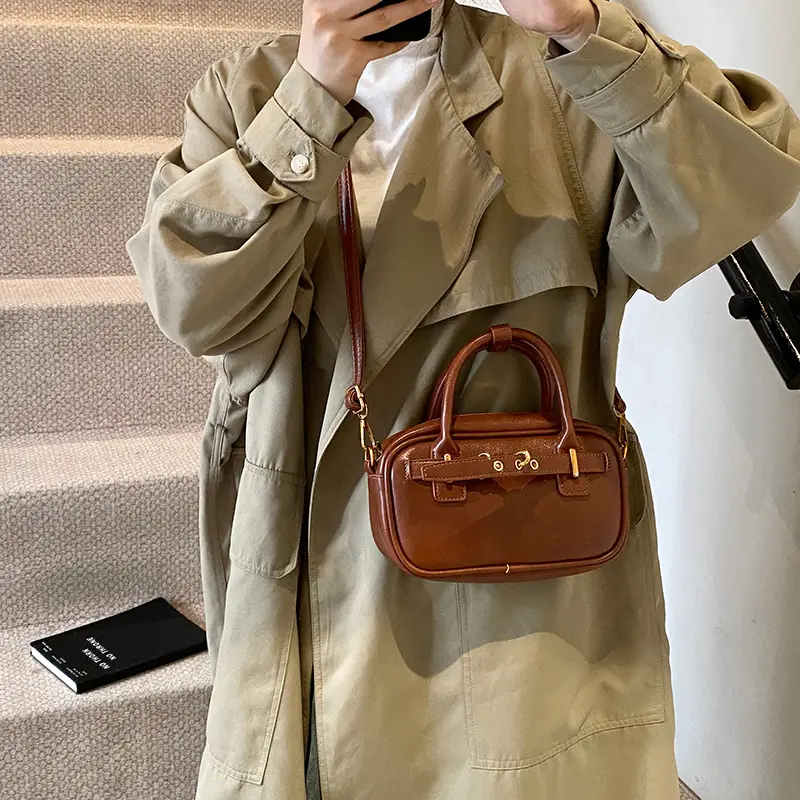 Small Carrying Bag for Office Women Brown Handheld Shoulder Crossbody - Image 9