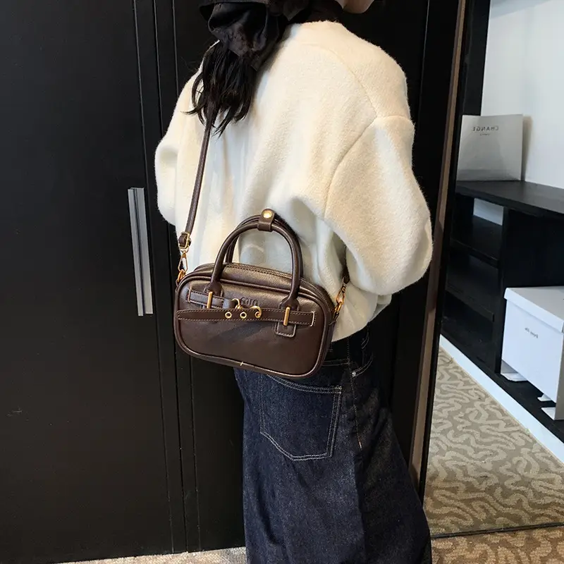 Small Carrying Bag for Office Women Brown Handheld Shoulder Crossbody - Image 3