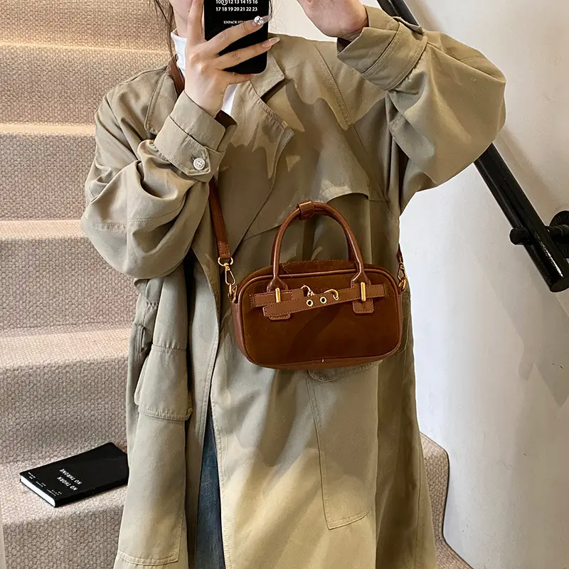 Small Carrying Bag for Office Women Brown Handheld Shoulder Crossbody - Image 4