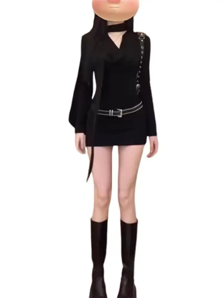 Pure Lust Black Long Sleeve Dress Belt Slim Fit Women Spring Fall — feature 6