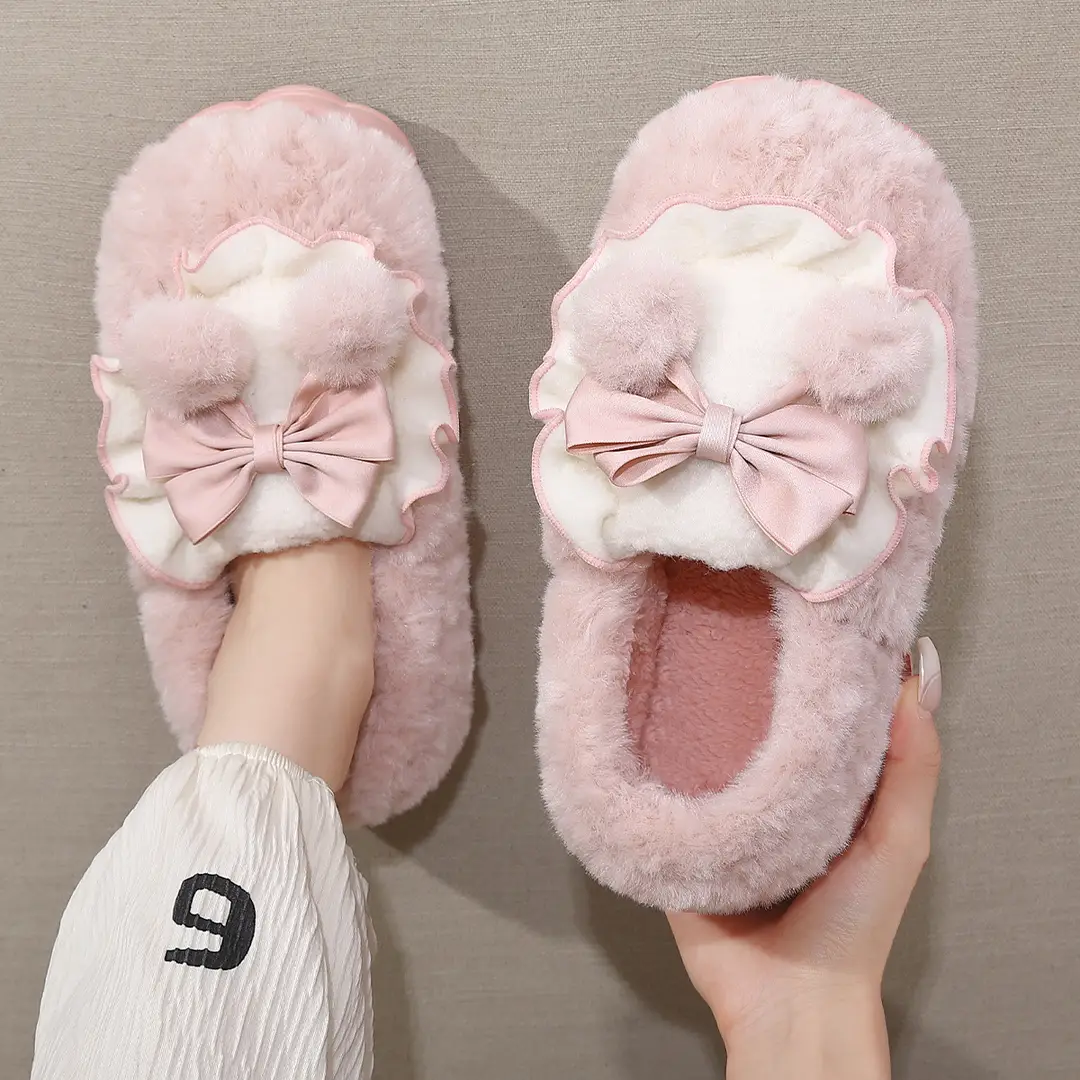 Cotton slippers women's autumn and winter indoor home non-slip fleece-lined warm moon shoes bag heel wool plush cotton shoes women's - Image 7