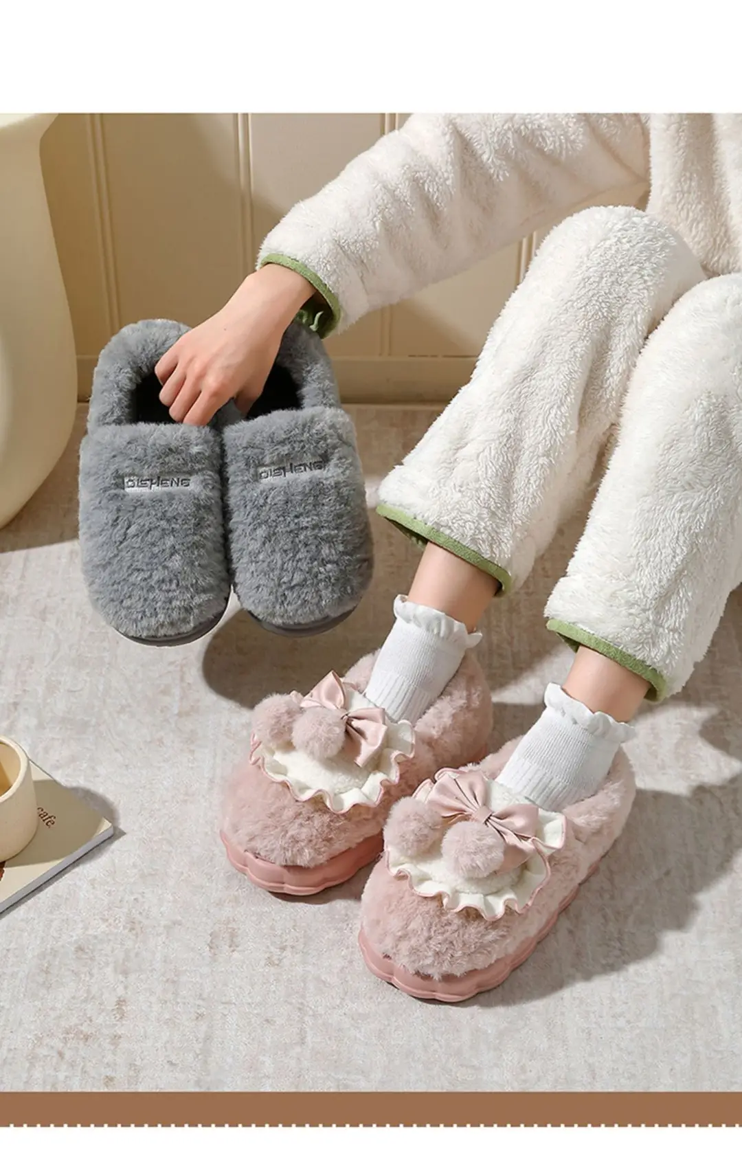 Cotton slippers women's autumn and winter indoor home non-slip fleece-lined warm moon shoes bag heel wool plush cotton shoes women's — feature 17