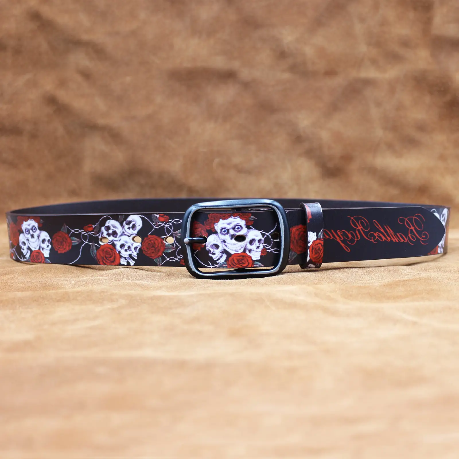 Vintage Skull Rose Printed Belt for Men — feature 5