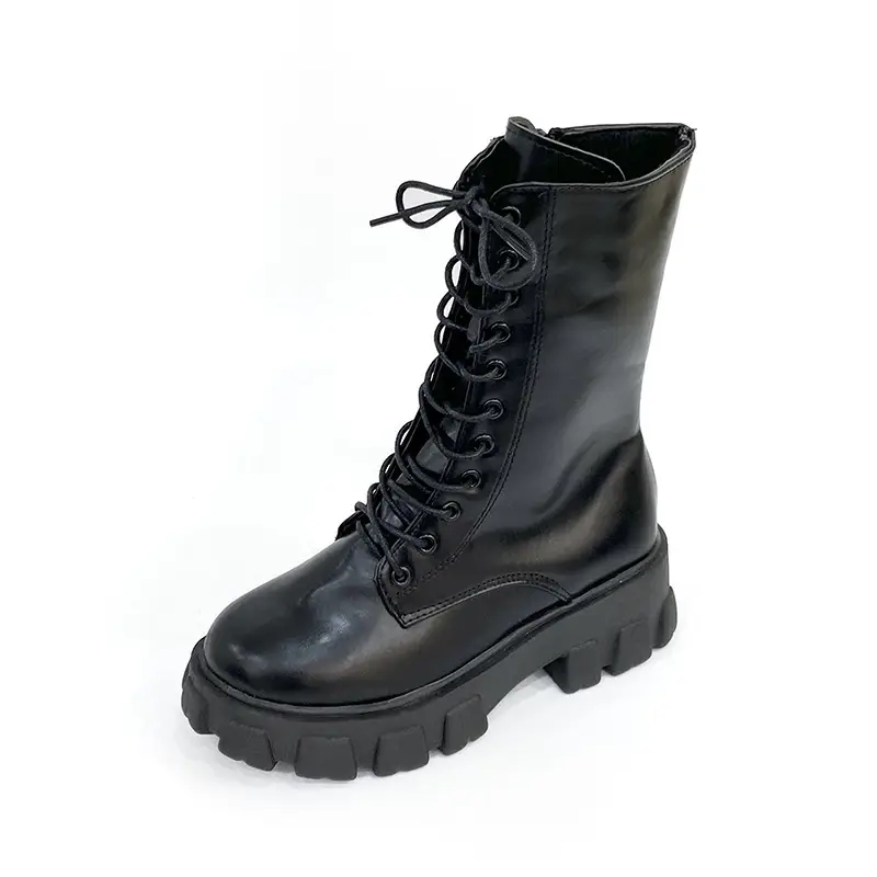 Small Height Increasing Martin Boots British Style High-top Women's Shoes 2024 Spring and Autumn Thick Single Boots White Middle Boots - Image 6
