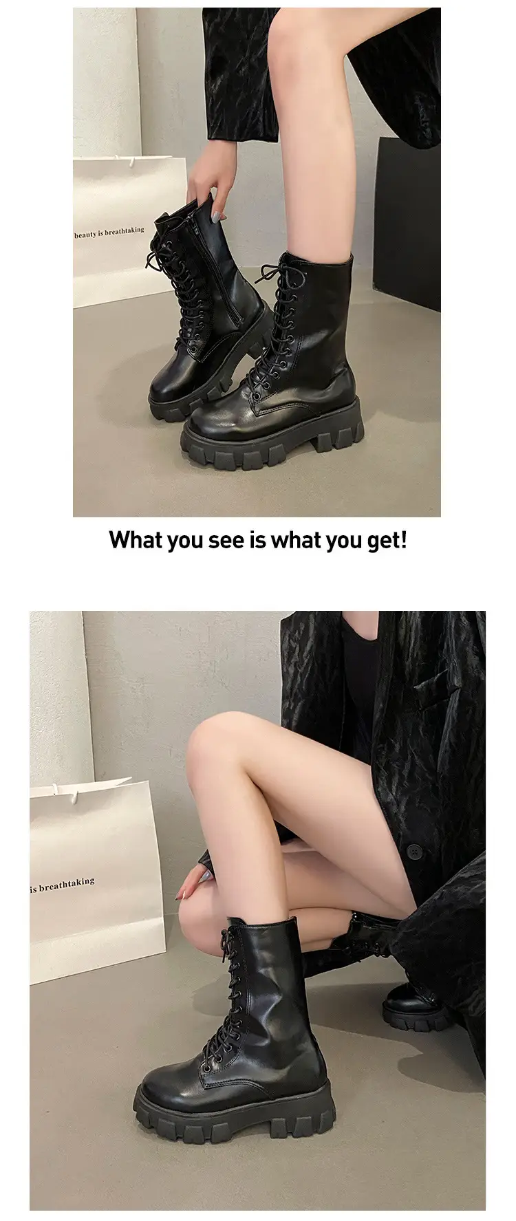 Small Height Increasing Martin Boots British Style High-top Women's Shoes 2024 Spring and Autumn Thick Single Boots White Middle Boots — feature 10