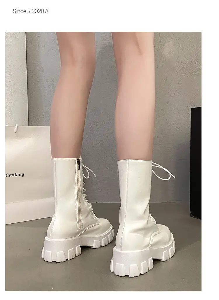 Small Height Increasing Martin Boots British Style High-top Women's Shoes 2024 Spring and Autumn Thick Single Boots White Middle Boots — feature 11