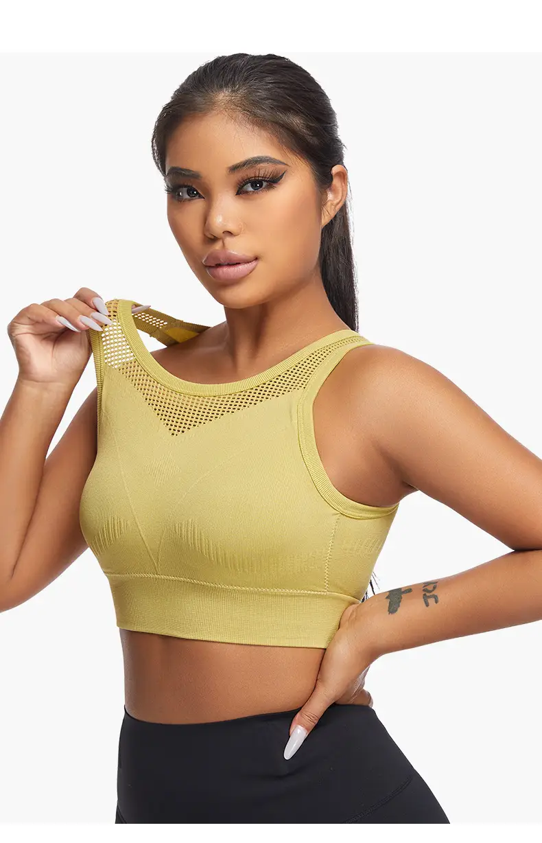 Women Push-Up Sports Bra Yellow Hollow Back — feature 18