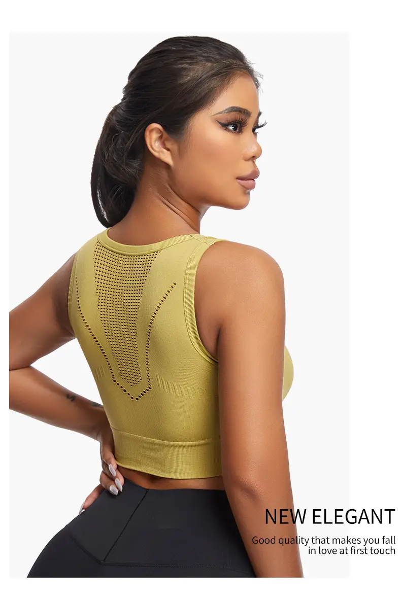 Women Push-Up Sports Bra Yellow Hollow Back — feature 19