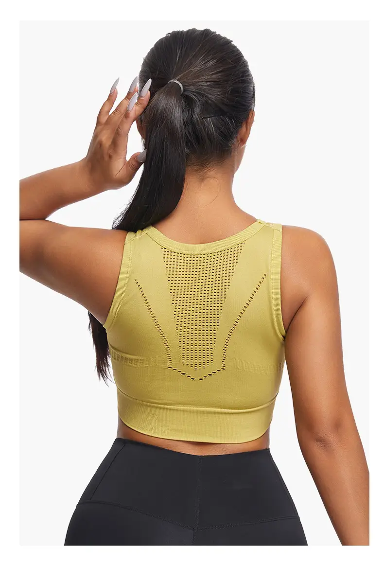 Women Push-Up Sports Bra Yellow Hollow Back — feature 20