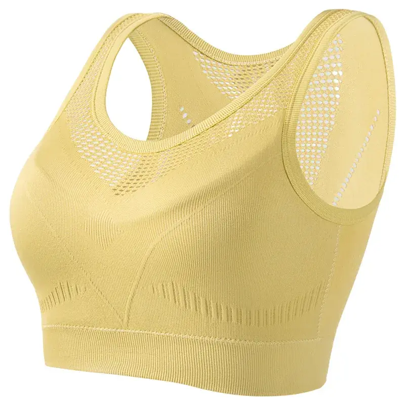 Women Push-Up Sports Bra Yellow Hollow Back - Image 3