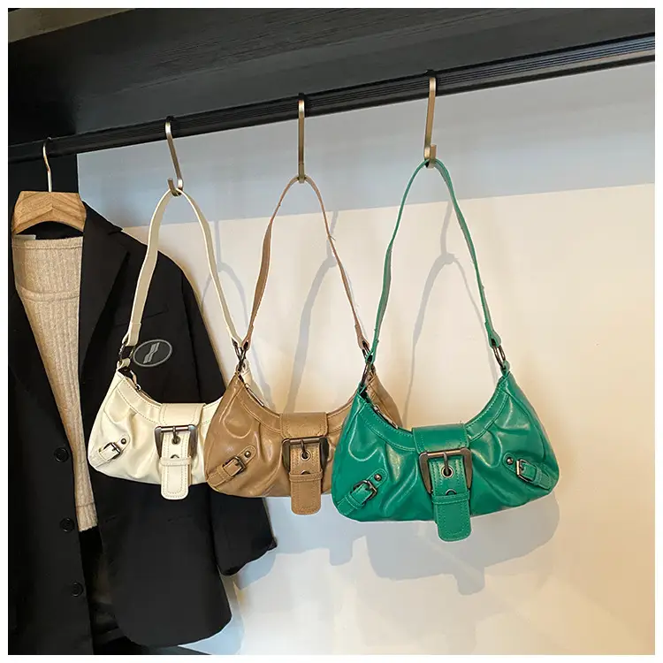 Green Women's Shoulder Bag with Belt Buckle - Image 7