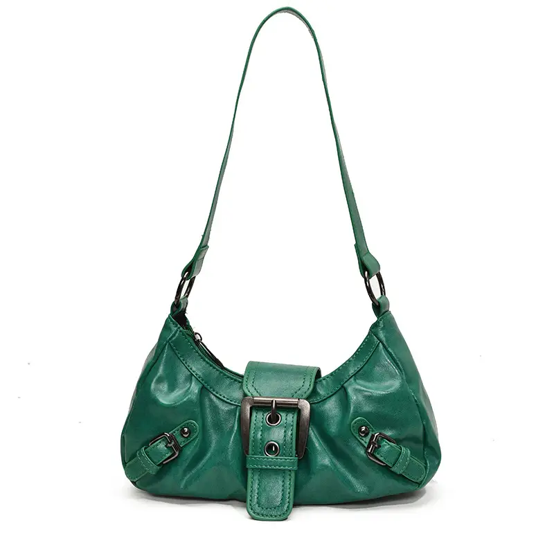 Green Women's Shoulder Bag with Belt Buckle - Image 8
