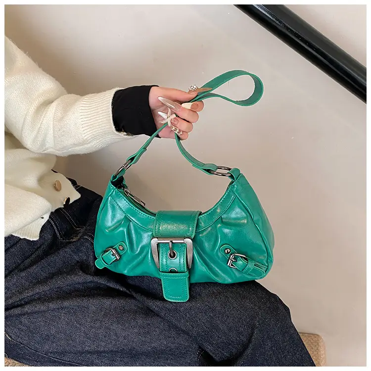 Green Women's Shoulder Bag with Belt Buckle — feature 10