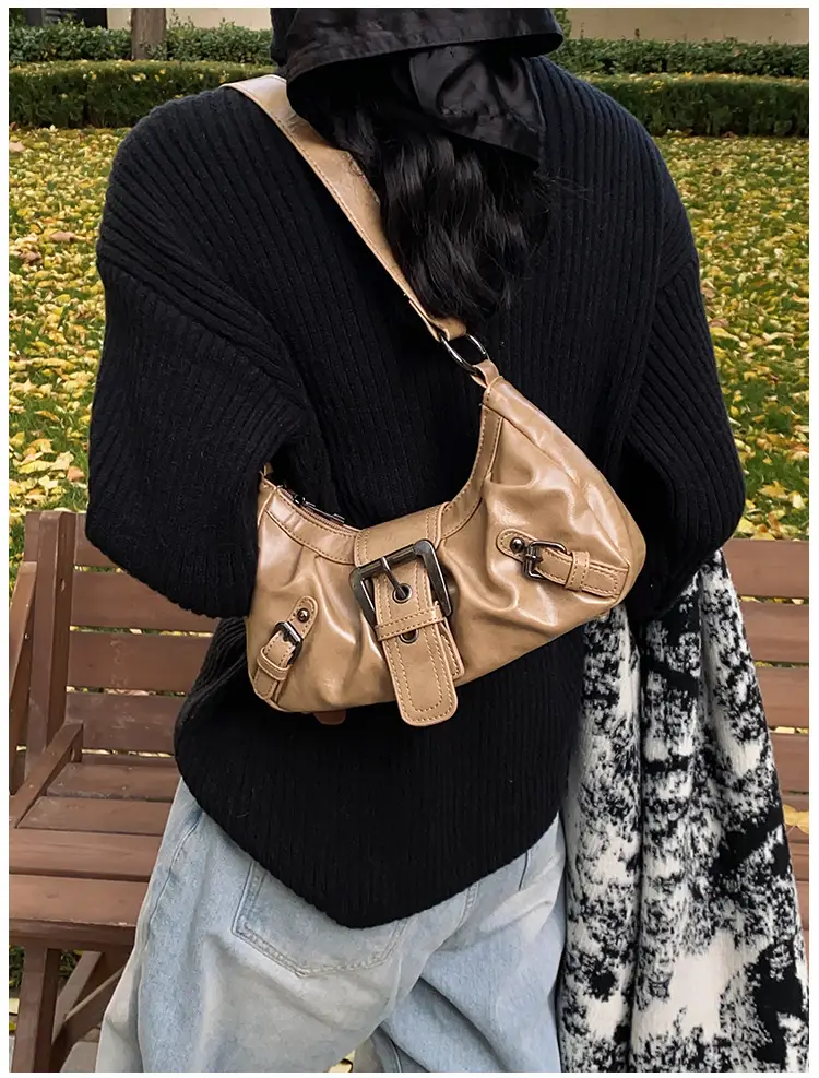 Green Women's Shoulder Bag with Belt Buckle — feature 14