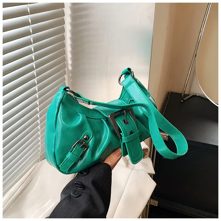 Green Women's Shoulder Bag with Belt Buckle — feature 17