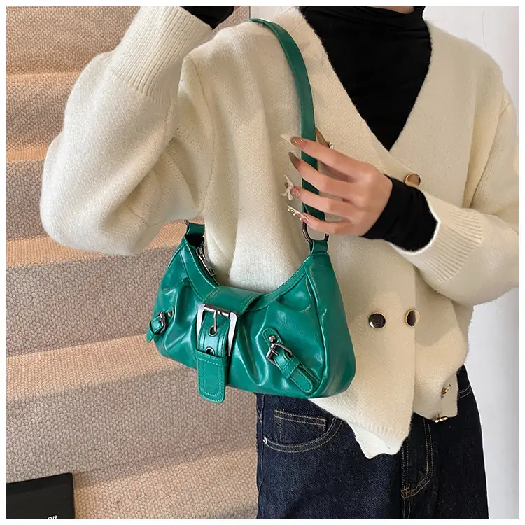 Green Women's Shoulder Bag with Belt Buckle — feature 9