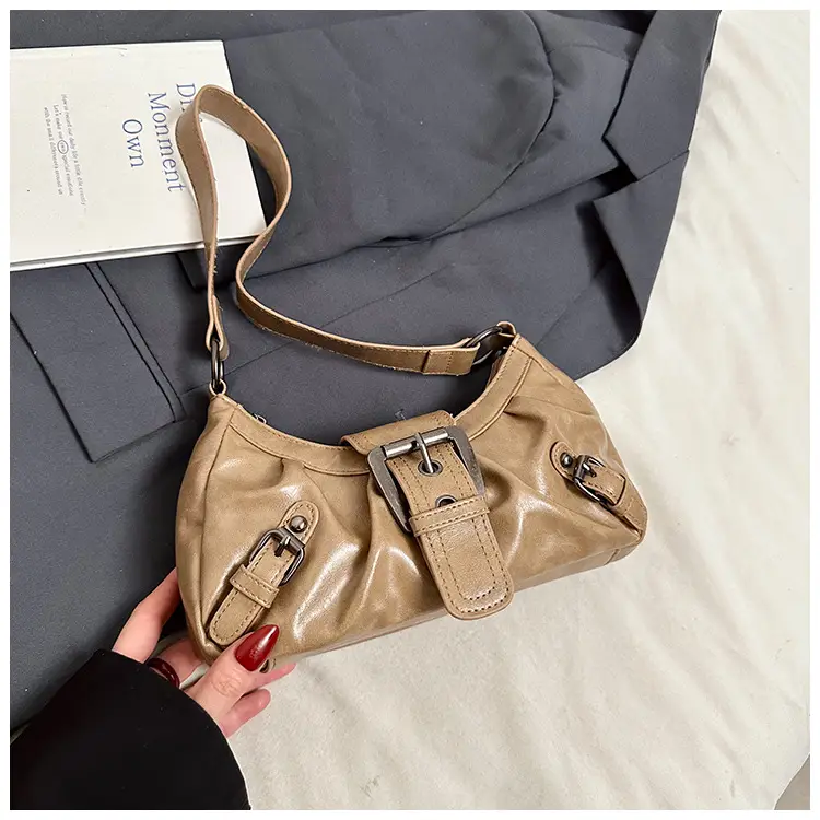 Green Women's Shoulder Bag with Belt Buckle - Image 3