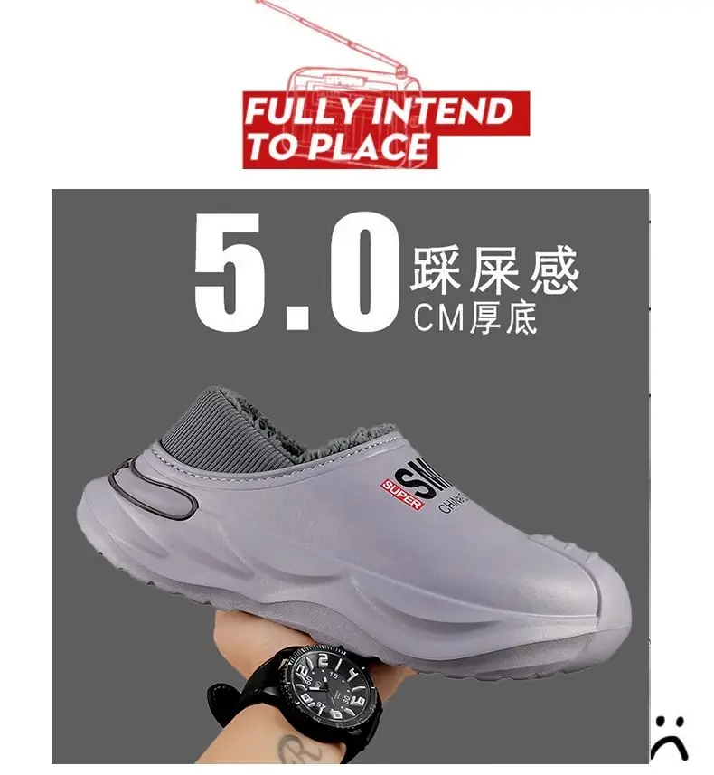 2024 New Cotton Slippers Men's Winter Coldproof Warm Cotton Shoes Going Out and Driving Waterproof Anti-Slip Bag Heel Large Size Cotton Slippers — feature 8