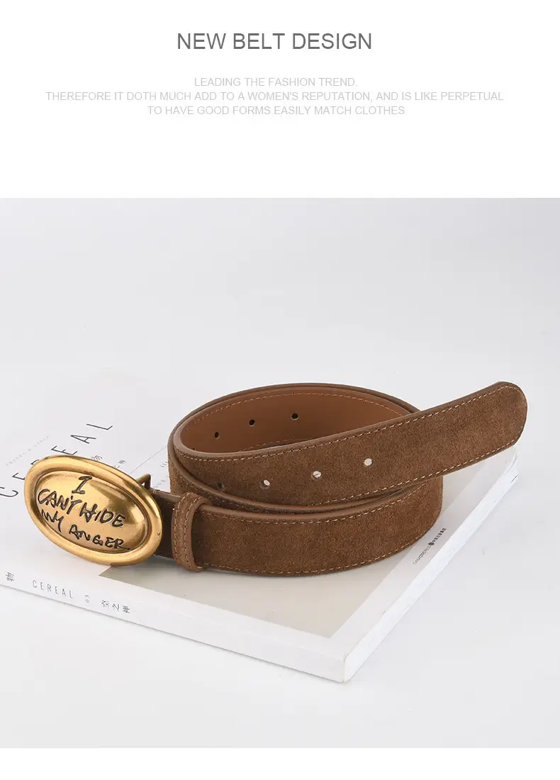 Trendy Women's Frosted Leather Belt with Gold Buckle — feature 10
