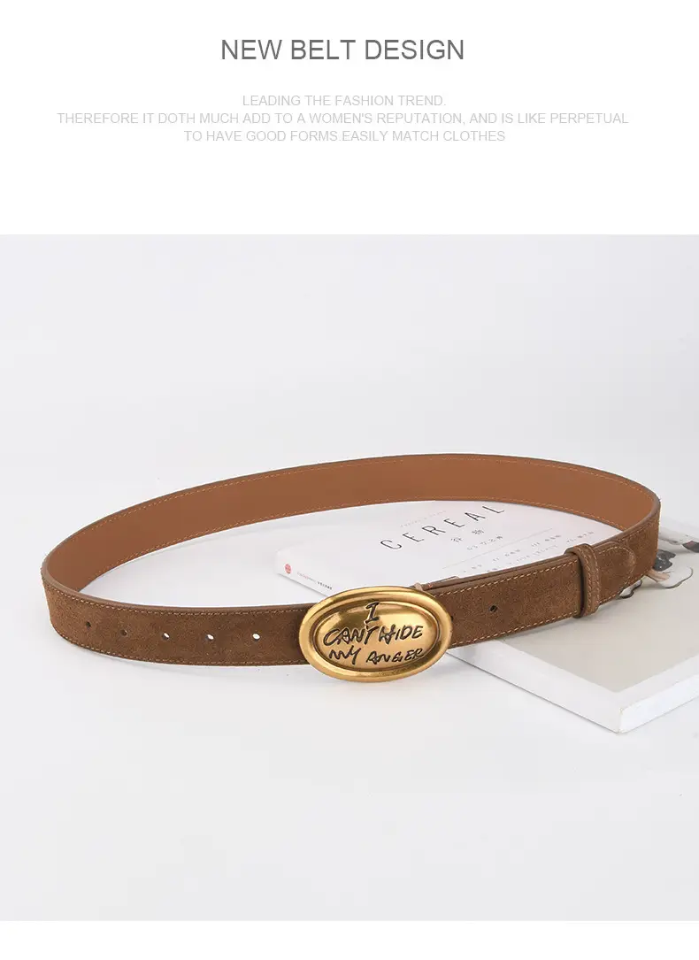 Trendy Women's Frosted Leather Belt with Gold Buckle — feature 11
