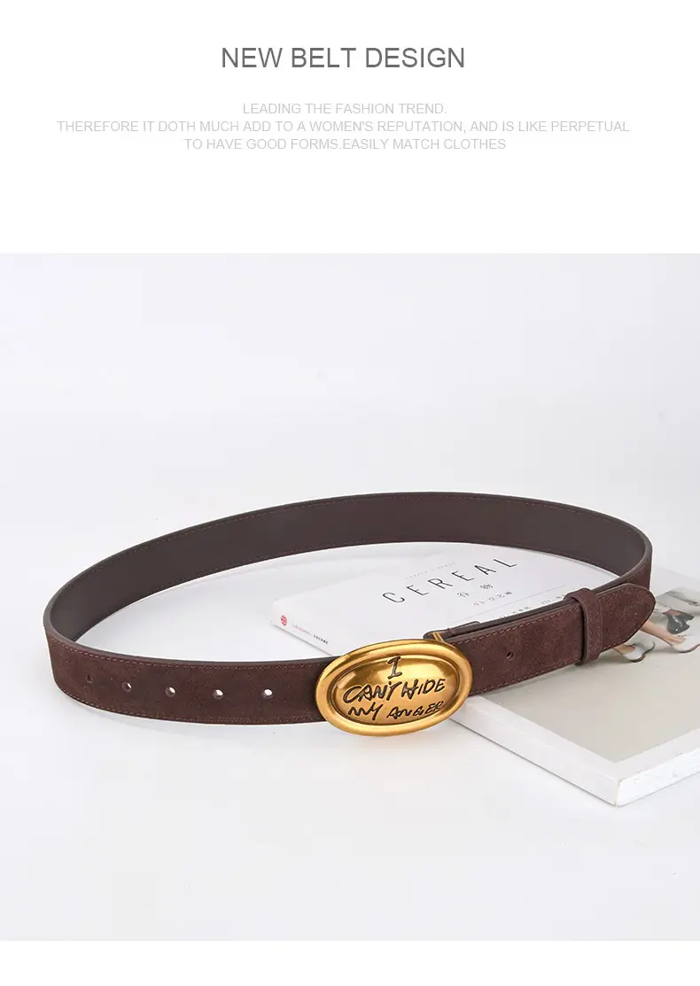 Trendy Women's Frosted Leather Belt with Gold Buckle — feature 12