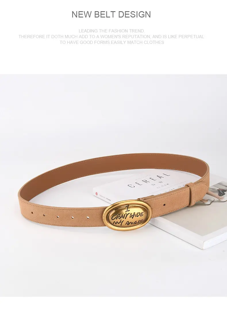 Trendy Women's Frosted Leather Belt with Gold Buckle — feature 13