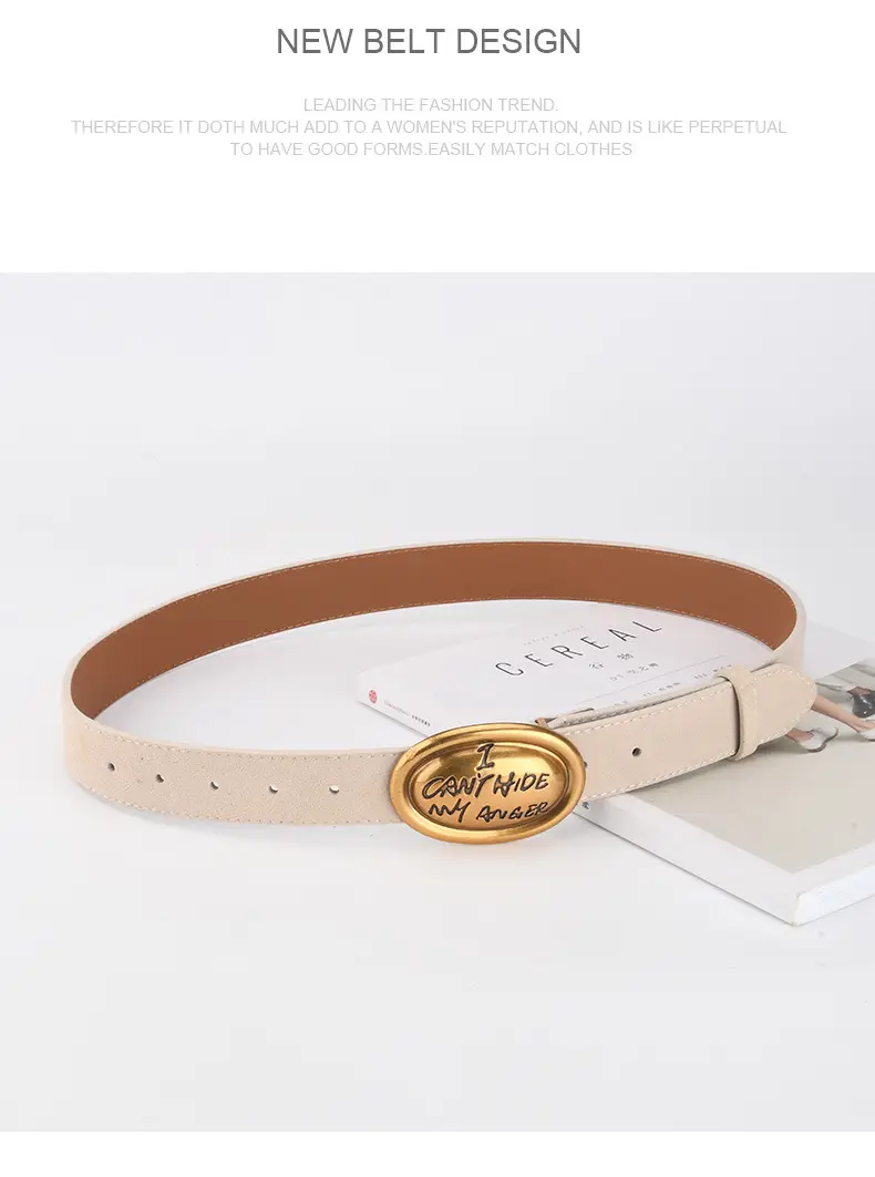 Trendy Women's Frosted Leather Belt with Gold Buckle — feature 14