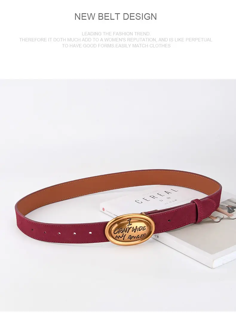 Trendy Women's Frosted Leather Belt with Gold Buckle — feature 15