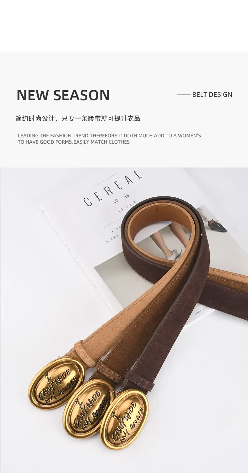 Trendy Women's Frosted Leather Belt with Gold Buckle — feature 4