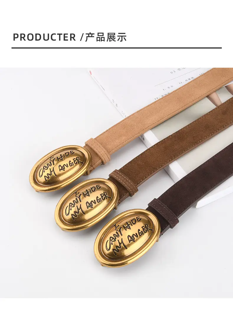 Trendy Women's Frosted Leather Belt with Gold Buckle — feature 9