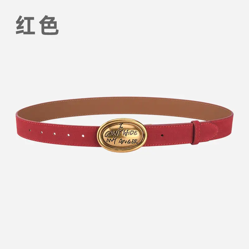 Trendy Women's Frosted Leather Belt with Gold Buckle - Image 3