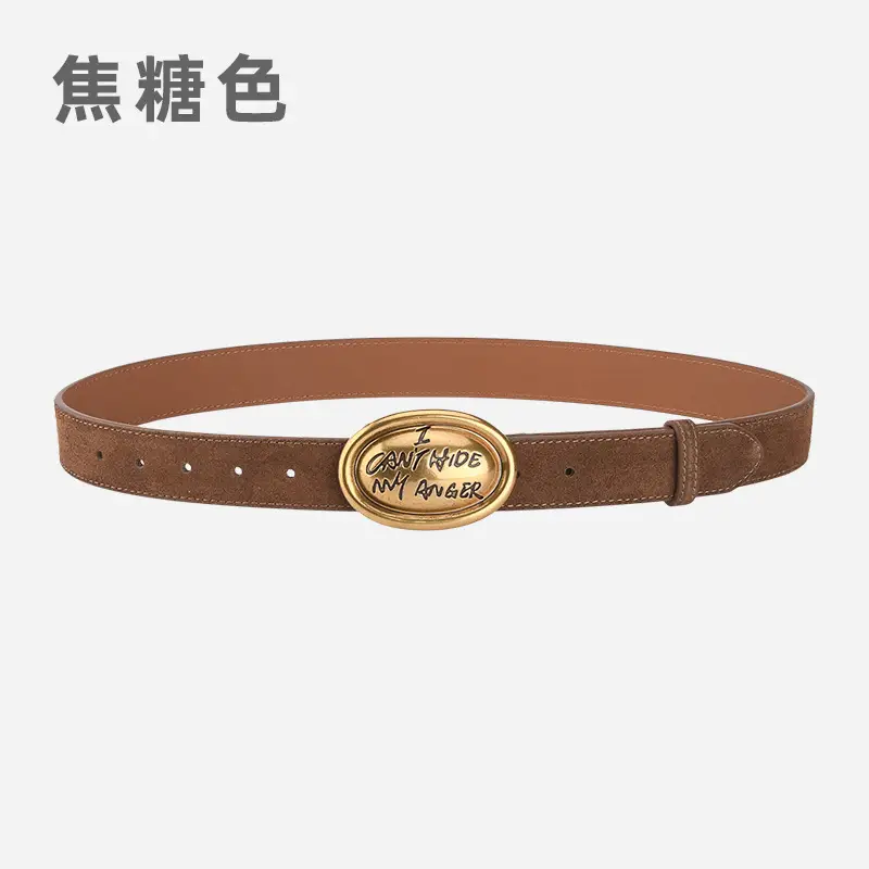 Trendy Women's Frosted Leather Belt with Gold Buckle - Image 4