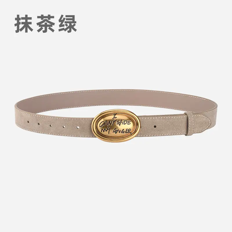Trendy Women's Frosted Leather Belt with Gold Buckle - Image 9