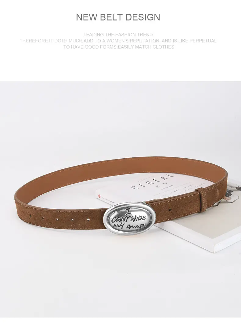 Factory Wholesale Leather Belt Dark Gray English Trend — feature 11