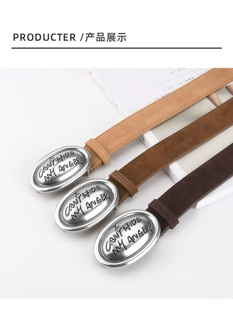 Factory Wholesale Leather Belt Dark Gray English Trend — feature 9