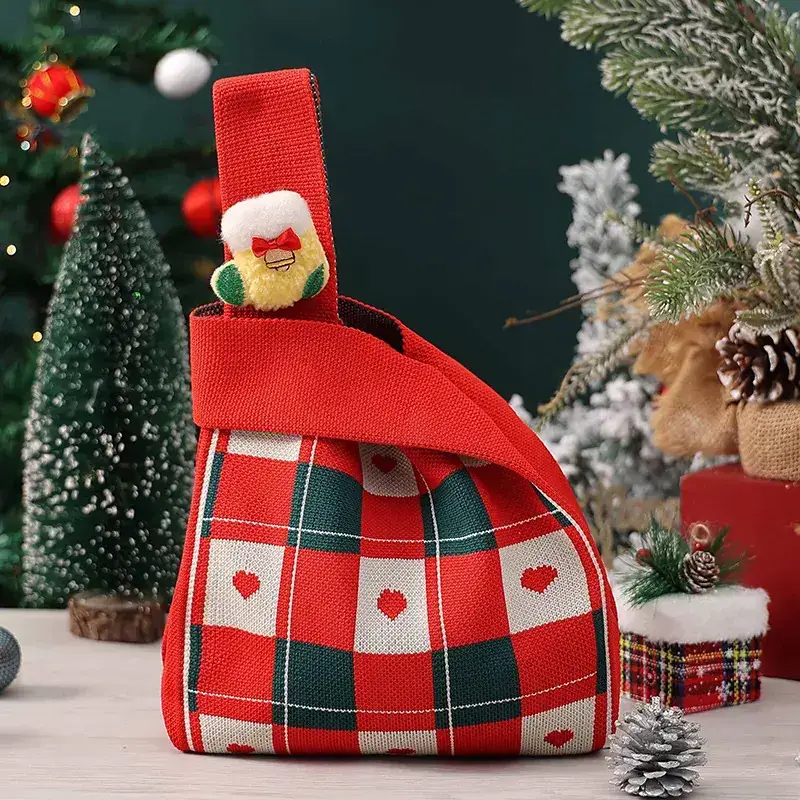 Cross-Country Knitted Candy Bag for Kids Christmas Eve Gift