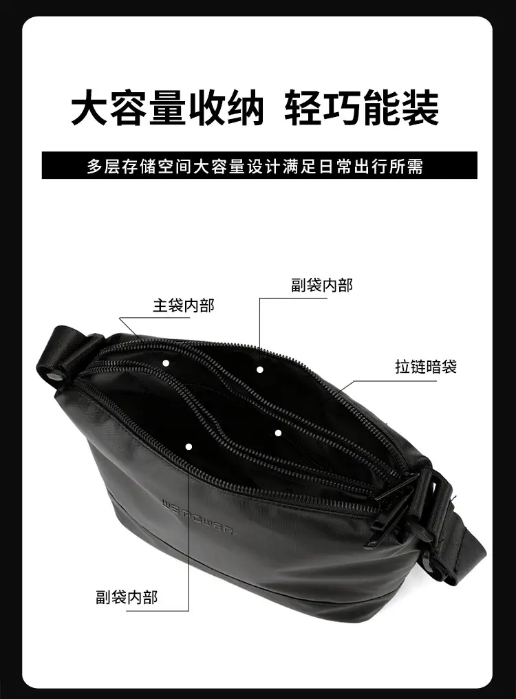 Men's Lightweight Crossbody Bag Black Large Capacity — feature 9