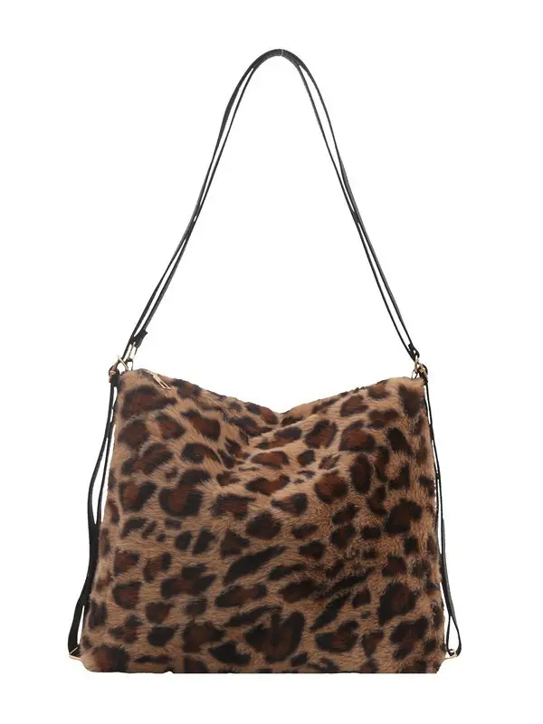 Leopard Print Plush Shoulder Bag Women Large Capacity - Image 9