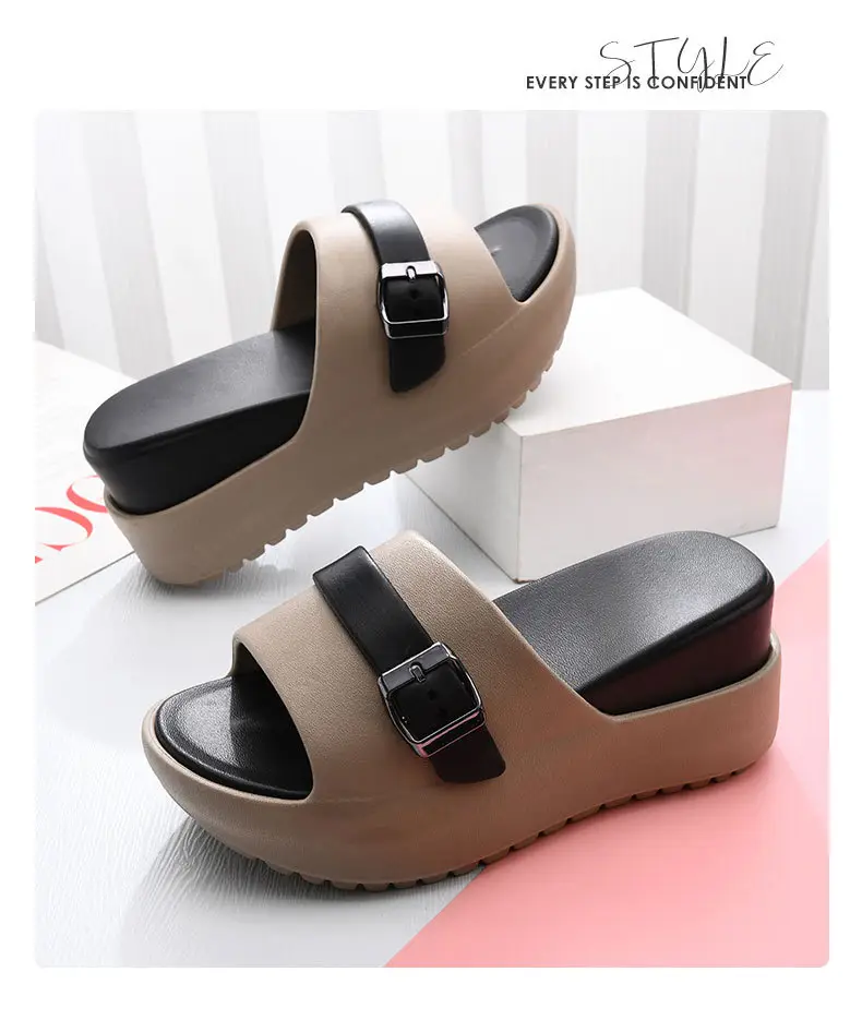 One-Word New Slippers Women's Non-Slip EVA Heightened Super Thick Bottom Home Fashion Super Soft Shit Feeling Inside and Outside Wear — feature 14