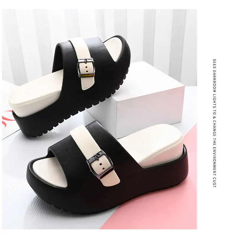 One-Word New Slippers Women's Non-Slip EVA Heightened Super Thick Bottom Home Fashion Super Soft Shit Feeling Inside and Outside Wear — feature 17