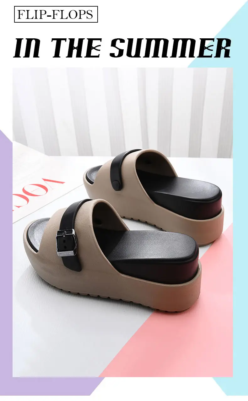 One-Word New Slippers Women's Non-Slip EVA Heightened Super Thick Bottom Home Fashion Super Soft Shit Feeling Inside and Outside Wear — feature 4