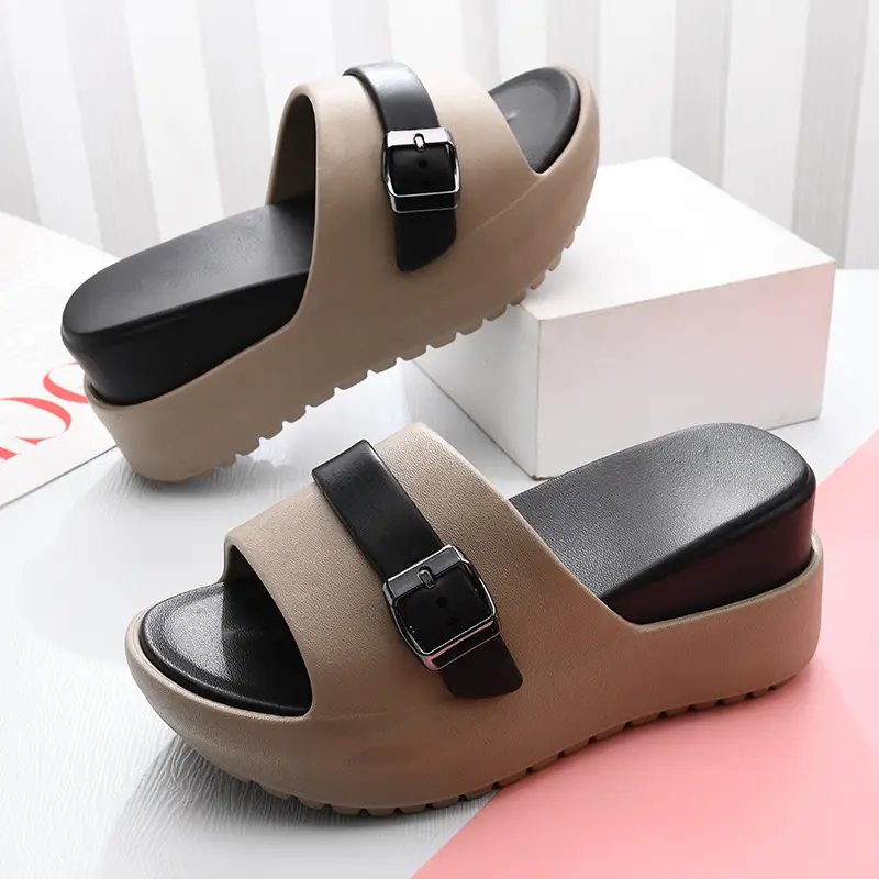 One-Word New Slippers Women's Non-Slip EVA Heightened Super Thick Bottom Home Fashion Super Soft Shit Feeling Inside and Outside Wear - Image 3