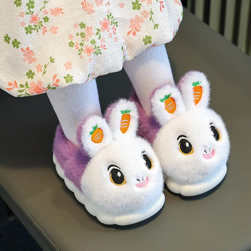 Winter Children's Cotton Slippers Girls' Princess Parent-Child Non-Slip Warm Maomao Thickened Baby Children's Bag-Heel Cotton Slippers