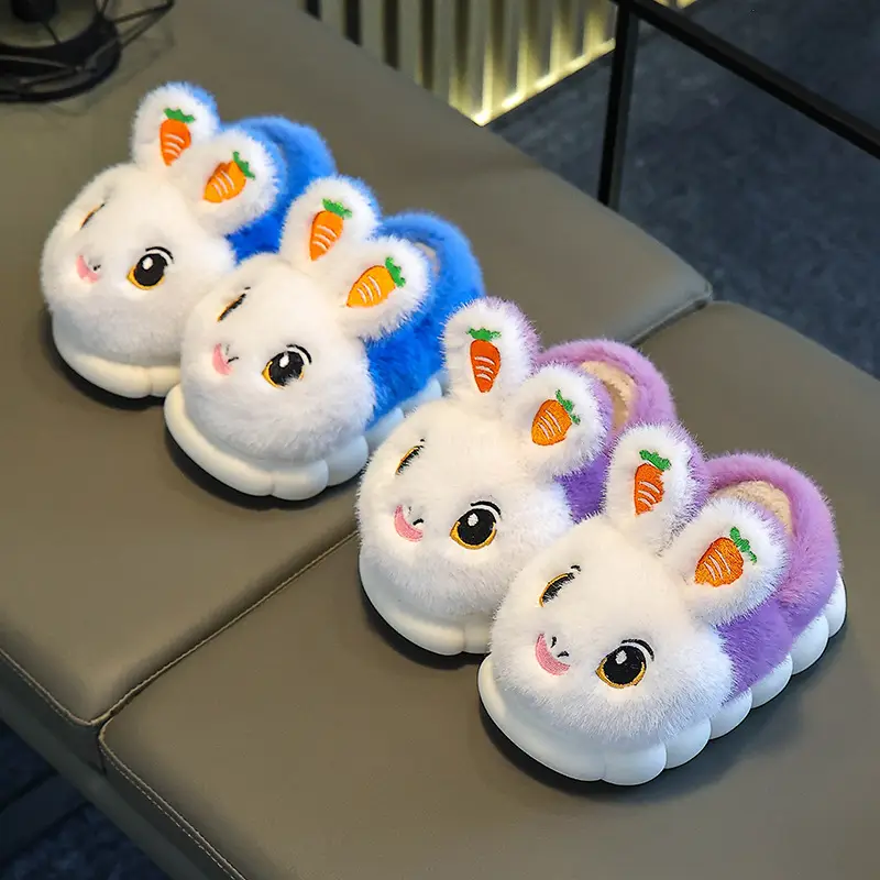 Winter Children's Cotton Slippers Girls' Princess Parent-Child Non-Slip Warm Maomao Thickened Baby Children's Bag-Heel Cotton Slippers