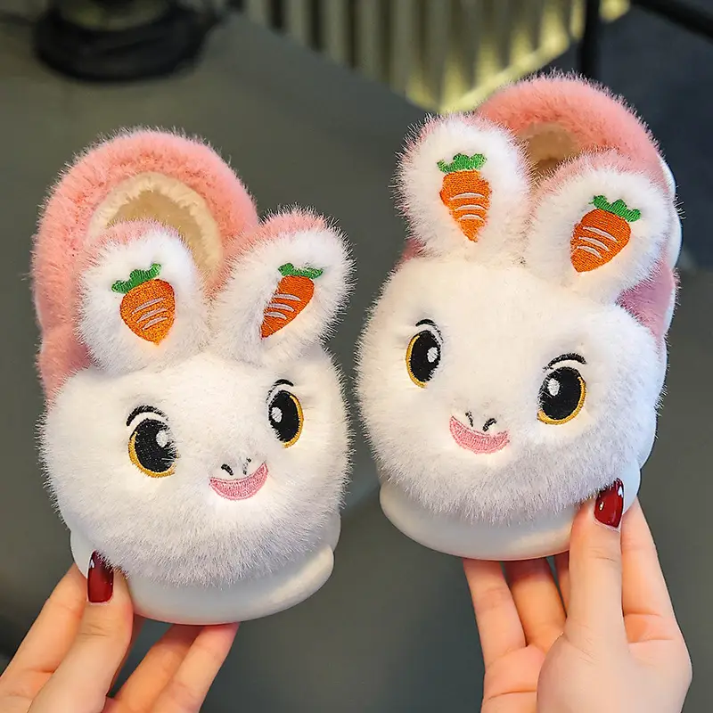 Winter Children's Cotton Slippers Girls' Princess Parent-Child Non-Slip Warm Maomao Thickened Baby Children's Bag-Heel Cotton Slippers