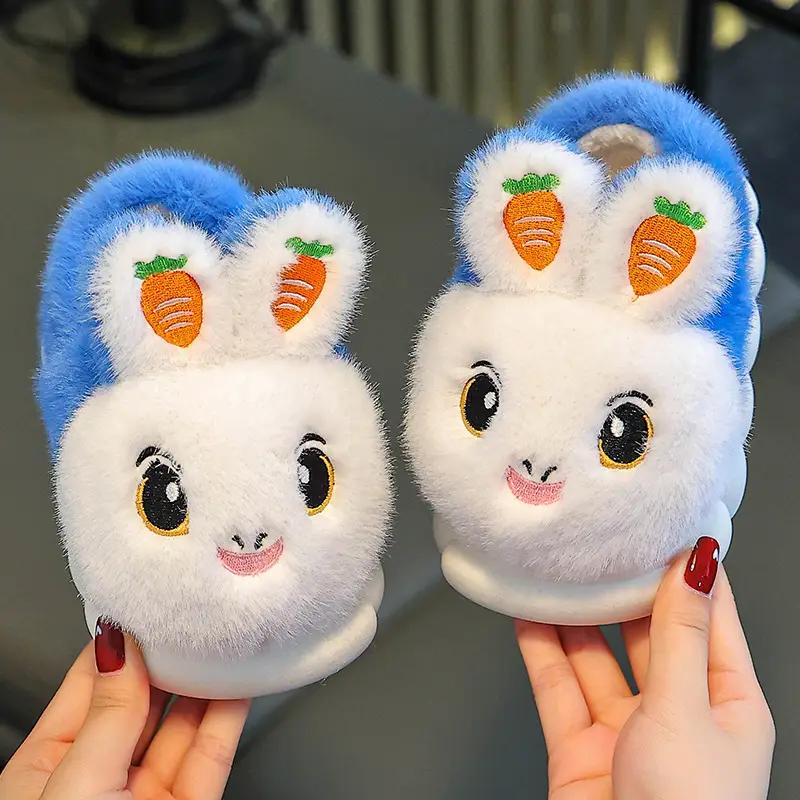 Winter Children's Cotton Slippers Girls' Princess Parent-Child Non-Slip Warm Maomao Thickened Baby Children's Bag-Heel Cotton Slippers