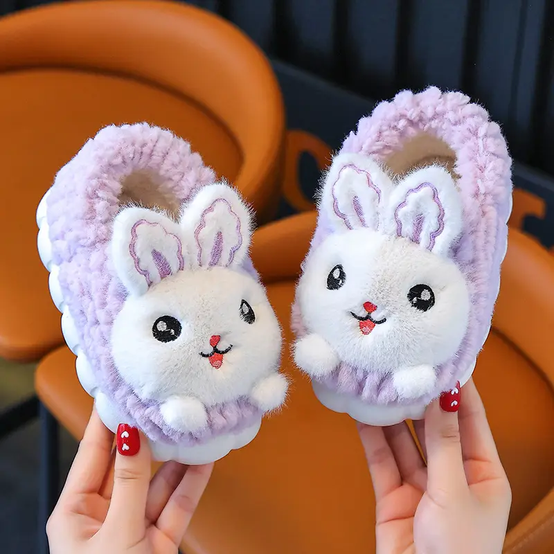 Winter Children's Cotton Slippers Girls' Princess Parent-Child Non-Slip Warm Maomao Thickened Baby Children's Bag-Heel Cotton Slippers