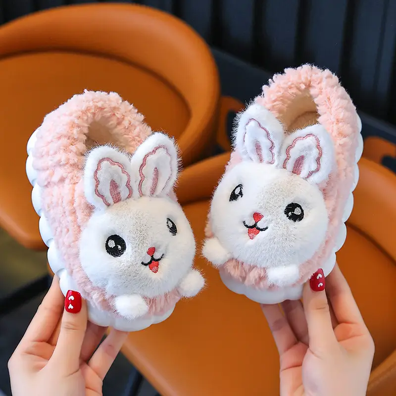Winter Children's Cotton Slippers Girls' Princess Parent-Child Non-Slip Warm Maomao Thickened Baby Children's Bag-Heel Cotton Slippers