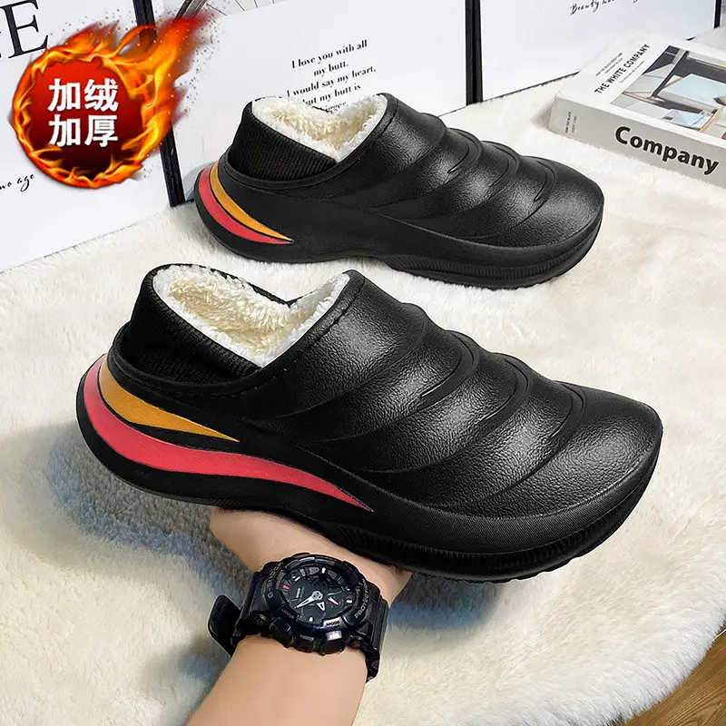 Northeast Cotton Slippers Men's Winter Home Non-Slip Waterproof Thick Sole fleece-lined Thickened Warm Toe Cotton Shoes