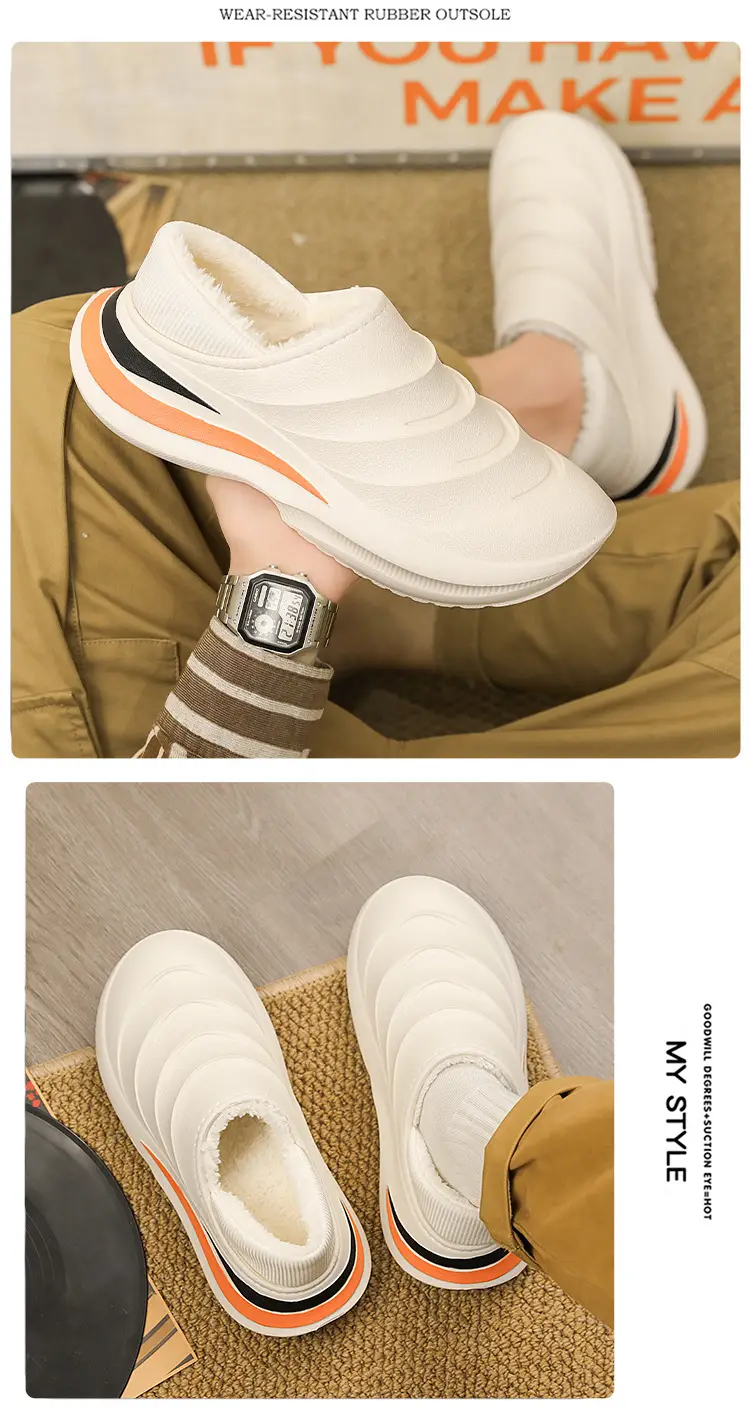 Northeast Cotton Slippers Men's Winter Home Non-Slip Waterproof Thick Sole fleece-lined Thickened Warm Toe Cotton Shoes — feature 10